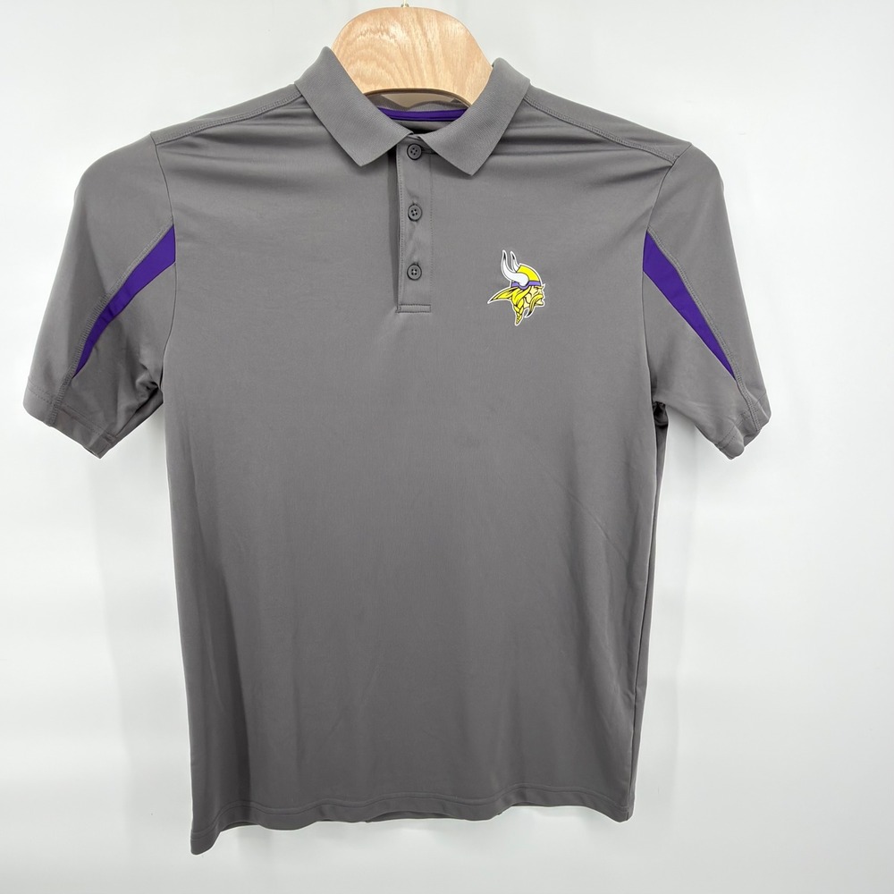NFL Team Apparel Minnesota Vikings Polo Mens L Gray Purple TX3 Cool Short Slv